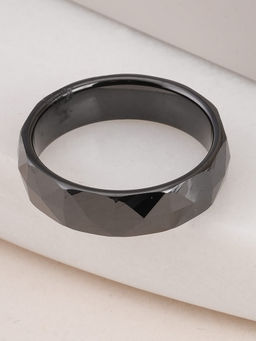Palmonas - Geometric Black Band Ring For Mens