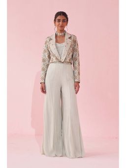 STUDIO BAGECHAA - Ivory Gamya Pale Jacket with Blouse and Palazzo (Set of 3)