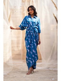 Charkhee - Blue Drape Maxi Dress