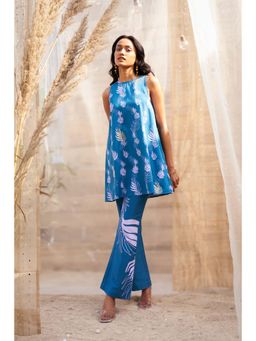 Charkhee - Blue Printed Sleeveless Co-Ord (Set of 2)