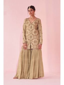 STUDIO BAGECHAA - Gazal Green Sharara with Kurti (Set of 2)