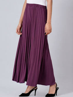 First Resort by Ramola Bachchan - Plum Purple Wide Leg Pleated Palazzo