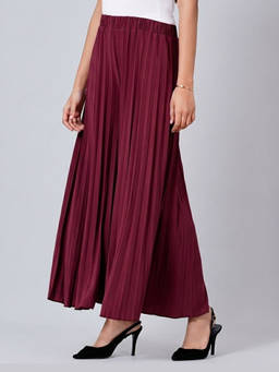 First Resort by Ramola Bachchan - Red Rose Wide Leg Pleated Palazzo