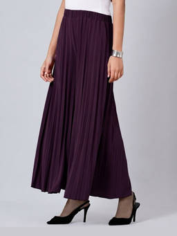 First Resort by Ramola Bachchan - Purple Wide Leg Pleated Palazzo