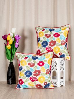 SHADES OF LIFE - Cotton Decorative Cushion Covers (Multi Color Emb 16 x 16)Set of 2