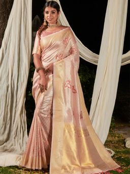 Odette - Peach Premium Linen Silk Leheriya Saree with Unstitched Blouse