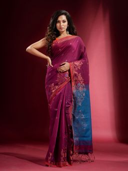 CHARUKRITI - Magenta with Zari Design and Contrast Pallu Saree with Unstitched Blouse