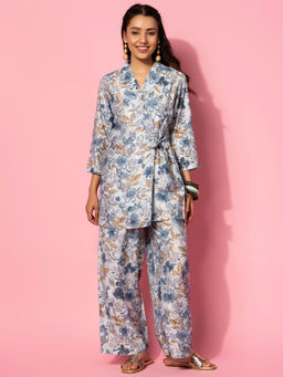 Libas - Grey Floral Tunic and Palazzo (Set of 2)