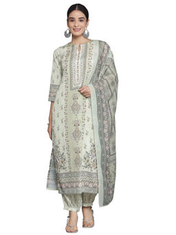 Libas - Olive Floral Kurta with Salwar and Dupatta (Set of 3)