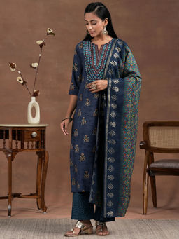 Libas - Blue Silk Blend Printed Kurta Sets for Women