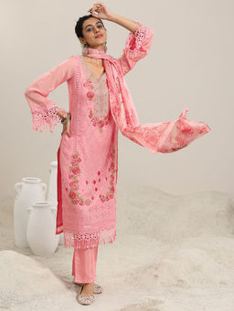 Libas - Pink Organza Embroidered Kurta Sets for Women