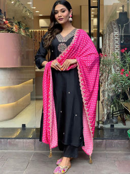 Lush Glam - Black Printed Kurta with Pant and Dupatta (Set of 3)