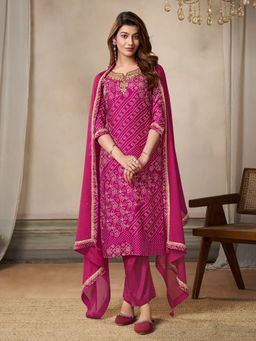 Seerat - Magenta Embroidered Kurta with Pant and Dupatta (Set of 3)