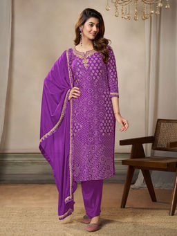 Seerat - Purple Embroidered Kurta with Pant and Dupatta (Set of 3)