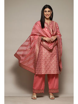 Biba - Pink Floral Kurta with Palazzo and Dupatta (Set of 3)