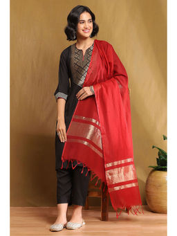 Biba - Black Solid Anarkali Kurta with Palazzo and Dupatta (Set of 3)