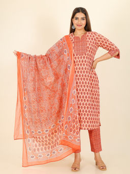 ARAMYA - Orange Paisley Kurta with Pant and Dupatta (Set of 3)