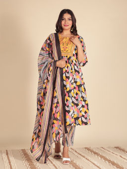 ARAMYA - Multi-Color Floral Anarkali Kurta with Pant and Dupatta (Set of 3)