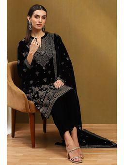 Biba - Blue Embroidered Kurta with Palazzo and Dupatta (Set of 3)