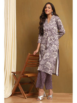 Biba - Purple Floral Kurta and Pant (Set of 2)