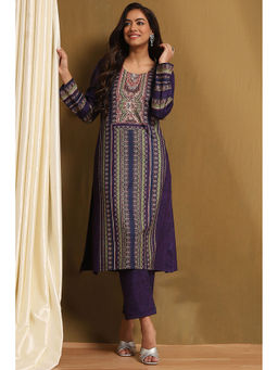 Biba - Purple Paisley Kurta and Pant (Set of 2)