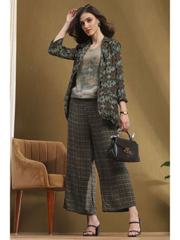 Biba - Green Floral Jacket with Inner and Palazzo (Set of 3)