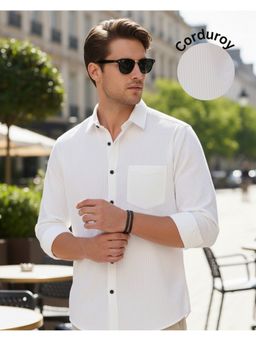 RIGO - Men White Corduroy Cut Away Collar Casual Shirt