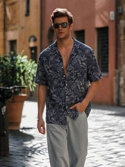 RIGO - Men Blue Rayon Cut Away Collar Casual Shirt