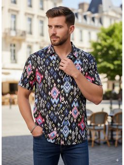 RIGO - Men Black Rayon Cut Away Collar Casual Shirt