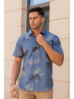 RIGO - Men Blue Cotton Cut Away Collar Casual Shirt