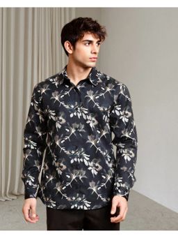 RIGO - Men Printed Cotton Navy Blue Cut Away Collar Casual Shirt
