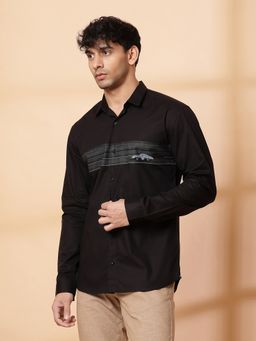 RIGO - Men Cotton Black Cut Away Collar Casual Shirt