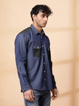 RIGO - Men Blue Denim Cut Away Collar Casual Shirt