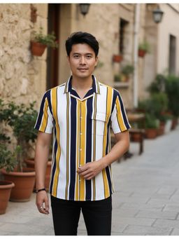 RIGO - Men Multicolor Rayon Striped Cut Away Collar Casual Shirt