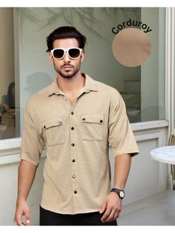 RIGO - Men Beige Textured Drop Shoulder Oversized Shirt
