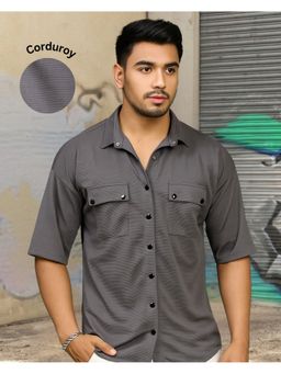 RIGO - Men Grey Textured Drop Shoulder Oversized Shirt
