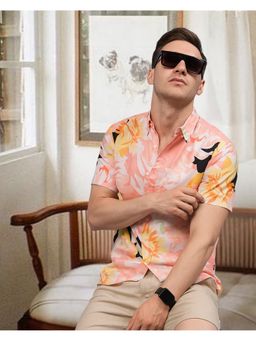 RIGO - Men Cut Away Collar Peach Casual Shirt