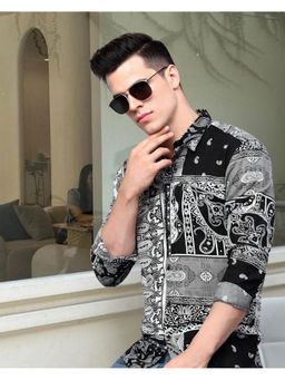RIGO - Men Cut Away Collar Black Shirt