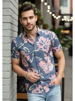 RIGO - Men Cut Away Collar Blue Shirt