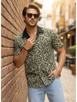 RIGO - Men Cut Away Collar Olive Green Shirt