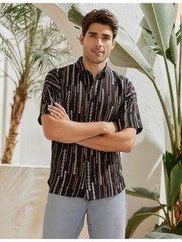 RIGO - Men Cut Away Collar Charcoal Oversized Shirt