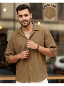 RIGO - Men Textured Polyester Cuban Collar Oversized Shirt