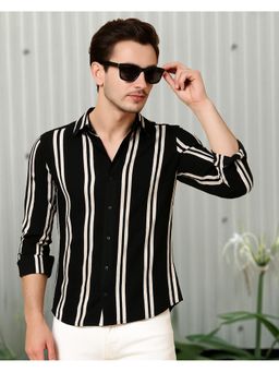 RIGO - Men Rayon Striped Printed Cut Away Collar Black Casual Shirt