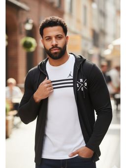 RIGO - Men Black Cotton Printed Hooded Jacket