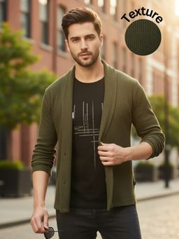 RIGO - Men Olive Cotton Textured Shrug