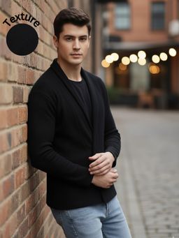 RIGO - Men Black Cotton Textured Shrug