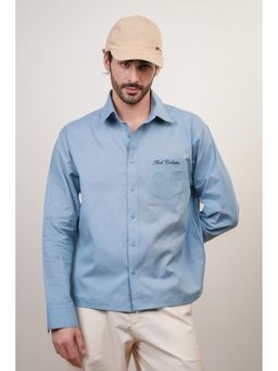 Perch - Men's Aqua Blue Solid Linen Cotton Boxy Fit Shirt