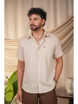 Perch - Men's Natural Grains Off White Solid Linen Cotton Slim Fit Shirt