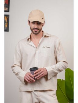 Perch - Men's Natural Grains Solid Off White Linen Cotton Boxy Fit Shirt