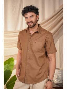 Perch - Men's Brown Solid Linen Cotton Slim Fit Shirt